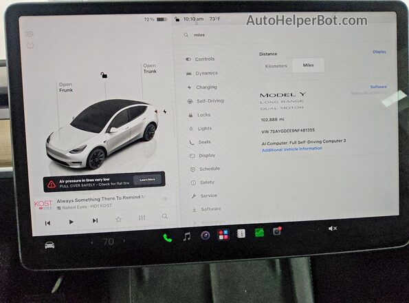 7SAYGDEE9NF481355 2022 TESLA MODEL White Instrument cluster view