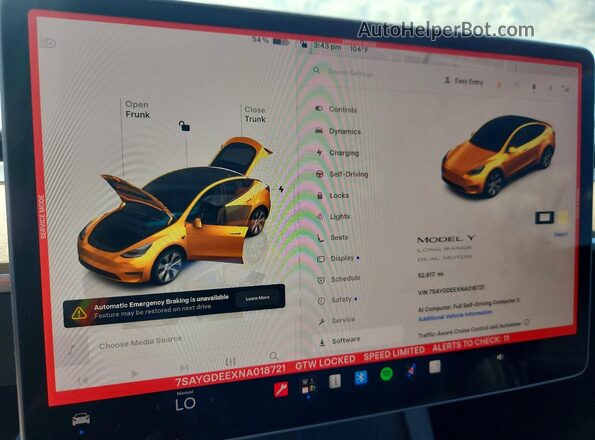7SAYGDEEXNA018721 2022 TESLA MODEL Белый Вид щитка приборов