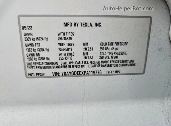 7SAYGDEEXPA119776 2023 TESLA MODEL White Շարժիչի բաժամունքի տեսք