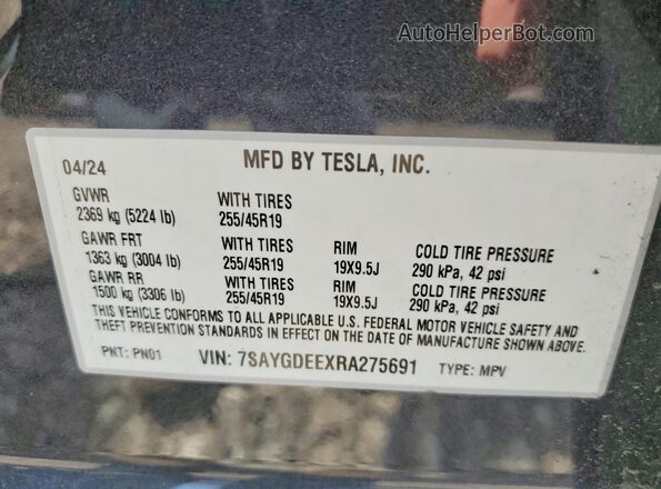7SAYGDEEXRA275691 2024 TESLA MODEL Black Vista del compartimento del motor