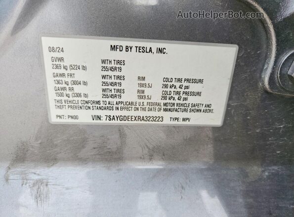 7SAYGDEEXRA323223 2024 TESLA MODEL Gray Շարժիչի բաժամունքի տեսք