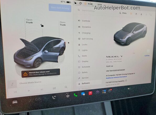 7SAYGDEEXSF262061 2025 TESLA MODEL Gray ხელსაწყოთა პანელის ხედი