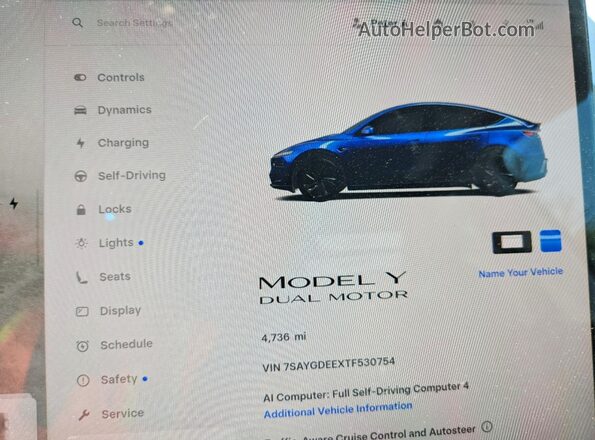7SAYGDEEXTF530754 2026 TESLA MODEL Blue Սարքավորումների վահանակի տեսք