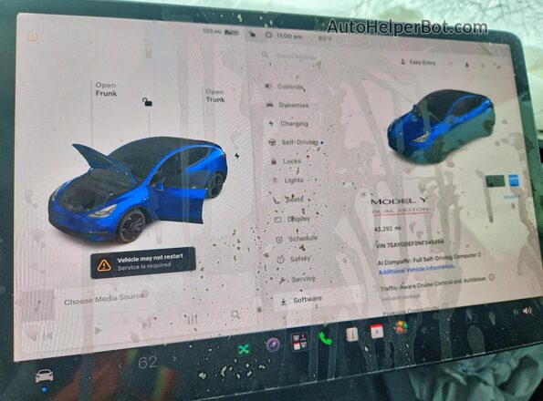 7SAYGDEF0NF345494 2022 TESLA MODEL Blue ხელსაწყოთა პანელის ხედი