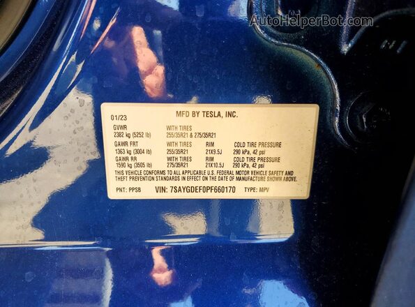 7SAYGDEF0PF660170 2023 TESLA MODEL Blue Շարժիչի բաժամունքի տեսք