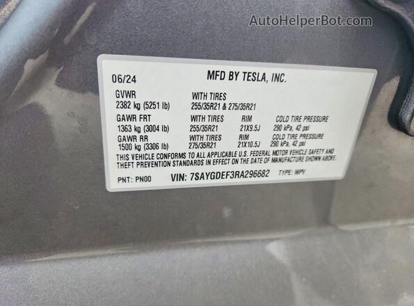 7SAYGDEF3RA296682 2024 TESLA MODEL Silver Vista del compartimento del motor