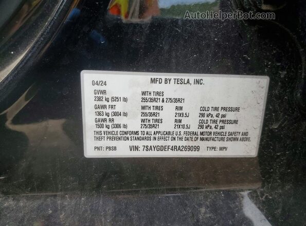 7SAYGDEF4RA269099 2024 TESLA MODEL Black VIN კოდის სტიკერის ხედი