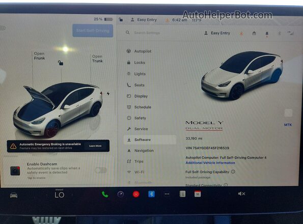 7SAYGDEF4SF216539 2025 TESLA MODEL Белый Вид щитка приборов