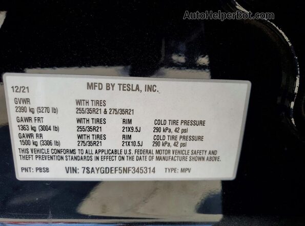 7SAYGDEF5NF345314 2022 TESLA MODEL Black ძრავის განყოფილების ხედი