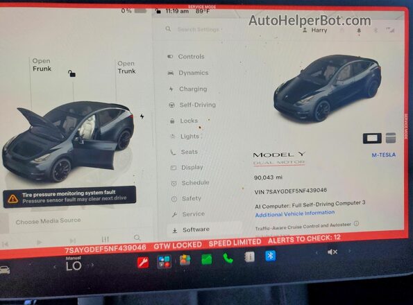 7SAYGDEF5NF439046 2022 TESLA MODEL Gray Widok zestawu wskaźników