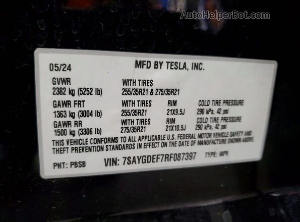 7SAYGDEF7RF087397 2024 TESLA MODEL Black Vista del compartimento del motor