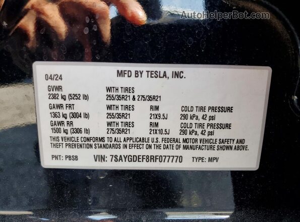 7SAYGDEF8RF077770 2024 TESLA MODEL Black Սալոնի 360 աստիճան տեսք
