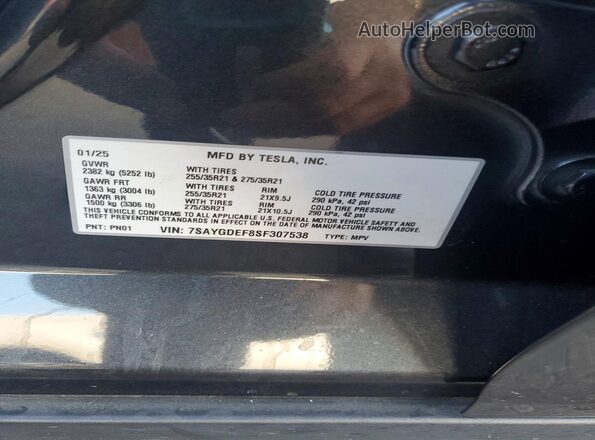 7SAYGDEF8SF307538 2025 TESLA MODEL Угольный Вид подкапотного пространства