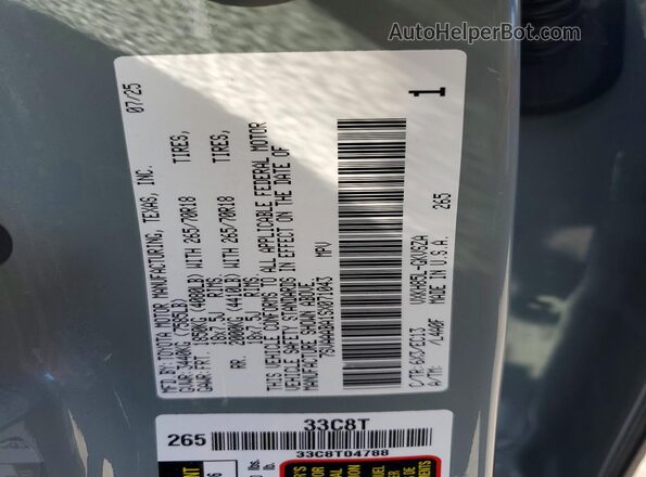 7SVAAABA1SX071043 2025 TOYOTA SEQUOIA Gray Շարժիչի բաժամունքի տեսք