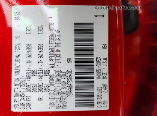 7SVAAABA7SX064503 2025 TOYOTA SEQUOIA Red Vista de la etiqueta del VIN
