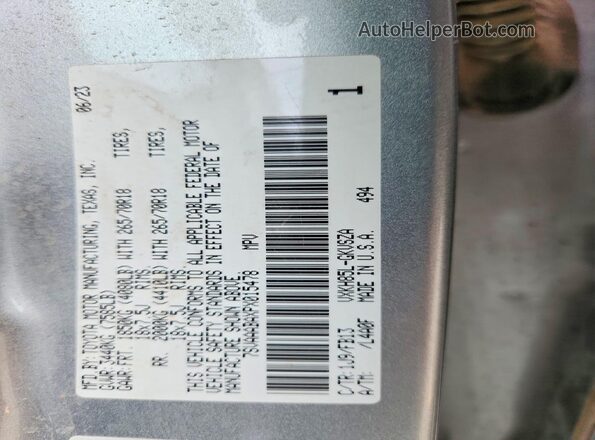 7SVAAABAXPX015478 2023 TOYOTA SEQUOIA Серебряный Вид наклейки с VIN-кодом