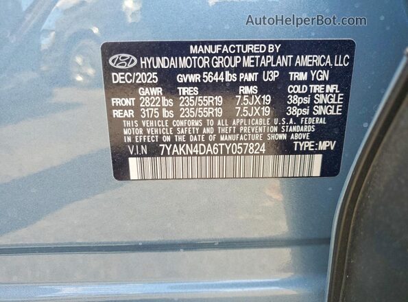 7YAKN4DA6TY057824 2026 HYUNDAI IONIQ Blue VIN კოდის სტიკერის ხედი