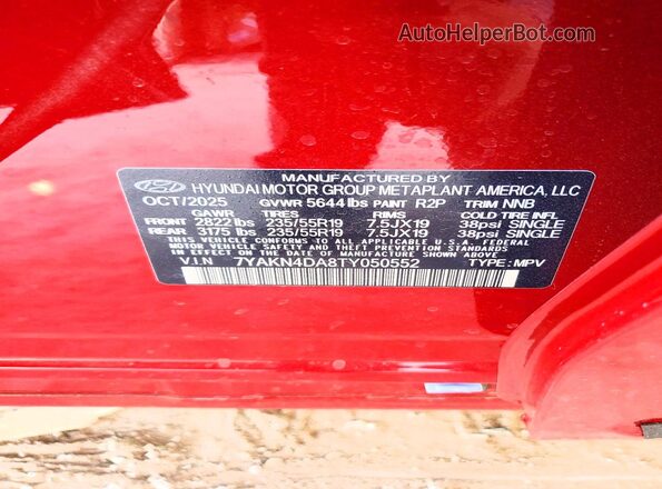 7YAKN4DA8TY050552 2026 HYUNDAI IONIQ Maroon Vista de la etiqueta del VIN