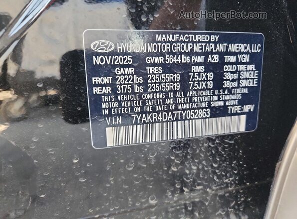 7YAKR4DA7TY052863 2026 HYUNDAI IONIQ Charcoal Widok naklejki z numerem VIN