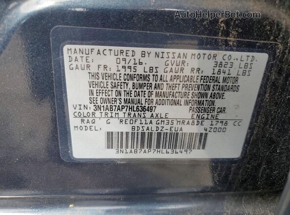 3N1AB7AP7HL636497 2017 NISSAN SENTRA Blue Widok naklejki z numerem VIN