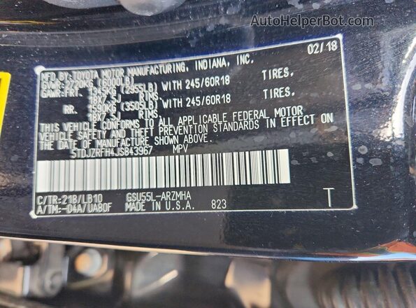 5TDJZRFH4JS843967 2018 TOYOTA HIGHLANDER Black Սալոնի 360 աստիճան տեսք