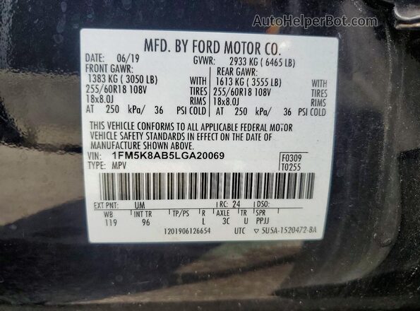 1FM5K8AB5LGA20069 2020 FORD EXPLORER Black 