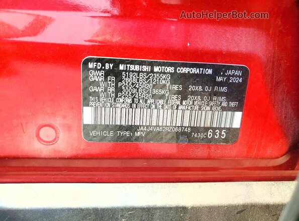 JA4J4VA82RZ068748 2024 MITSUBISHI OUTLANDER Red VIN sticker view