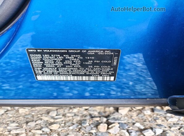 1V2HE2CA2RC234378 2024 VOLKSWAGEN ATLAS Blue Vista de la etiqueta del VIN
