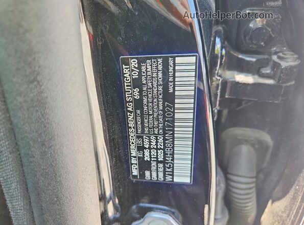 W1K5J4HB8MN171027 2021 MERCEDES-BENZ CLA-CLASS Black VIN კოდის სტიკერის ხედი