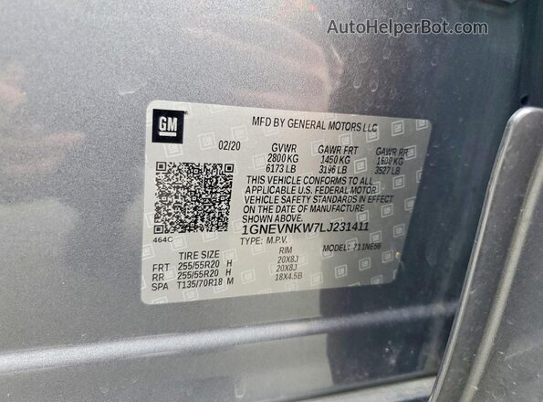 1GNEVNKW7LJ231411 2020 CHEVROLET TRAVERSE Silver სალონის 360-გრადუსიანი ხედი