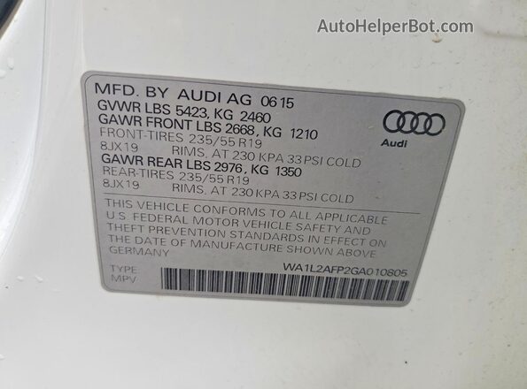 WA1L2AFP2GA010805 2016 AUDI Q5 White Vista interior de 360 grados