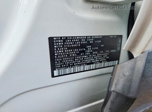 WVGBV7AX1GW613987 2016 VOLKSWAGEN TIGUAN White Widok wnętrza 360 stopni