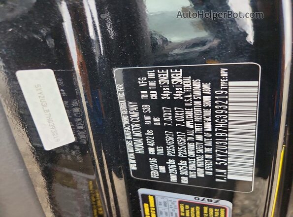 5XYZU3LB7HG393219 2017 HYUNDAI SANTA Black Вид наклейки з VIN-кодом