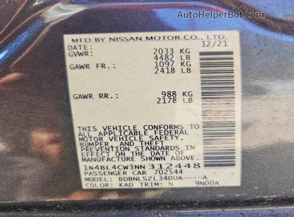 1N4BL4CW3NN312448 2022 NISSAN ALTIMA Серый Вид наклейки с VIN-кодом