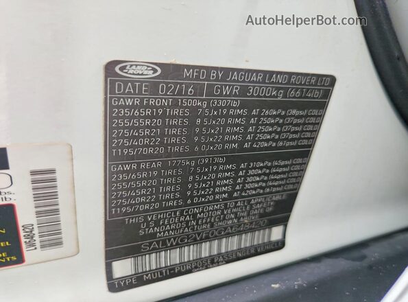 SALWG2VF0GA648420 2016 LAND ROVER RANGE ROVER White Սալոնի 360 աստիճան տեսք