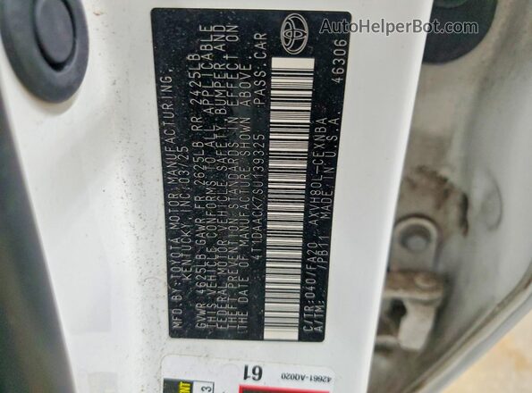 4T1DAACK7SU139325 2025 TOYOTA CAMRY Белый Вид наклейки с VIN-кодом