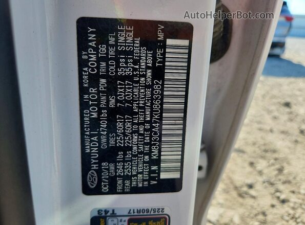 KM8J3CA47KU863982 2019 HYUNDAI TUCSON White VIN sticker view