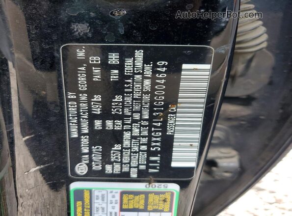 5XXGT4L31GG004649 2016 KIA OPTIMA Black VIN կոդի պիտակի տեսք