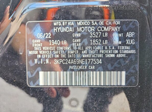 3KPC24A69NE177534 2022 HYUNDAI ACCENT Black Widok naklejki z numerem VIN