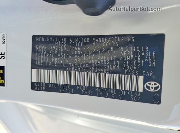 5YFB4MDE9SP329850 2025 TOYOTA COROLLA White 360 interior view