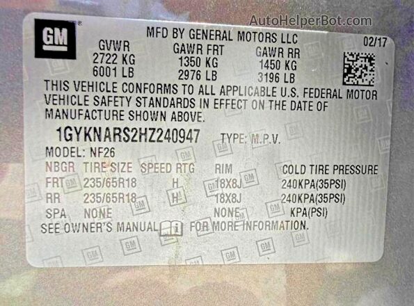 1GYKNARS2HZ240947 2017 CADILLAC XT5 Gold 