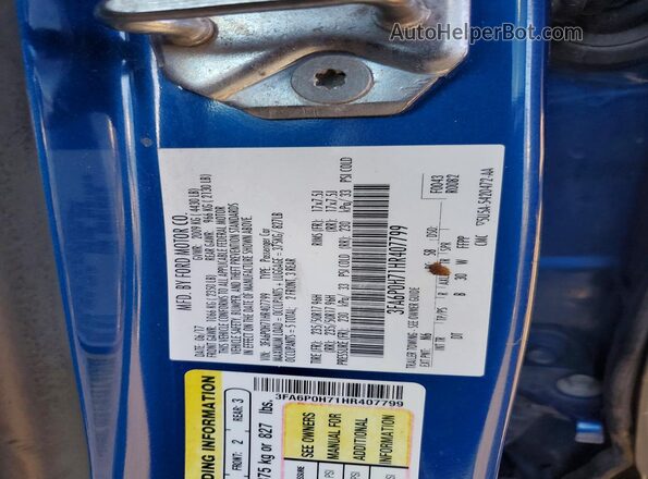 3FA6P0H71HR407799 2017 FORD FUSION Blue VIN კოდის სტიკერის ხედი