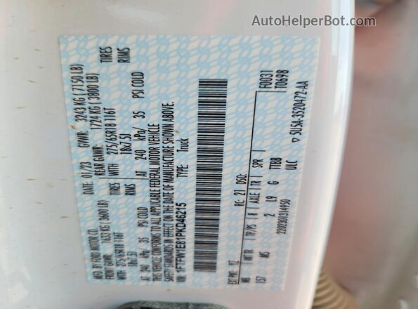 1FTFW1E81PKD46215 2023 FORD F150 White VIN sticker view