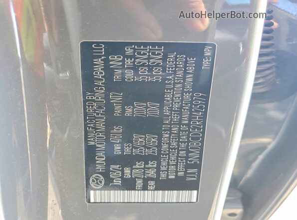 5NMJBCDE2RH425979 2024 HYUNDAI TUCSON Gray Widok wnętrza 360 stopni