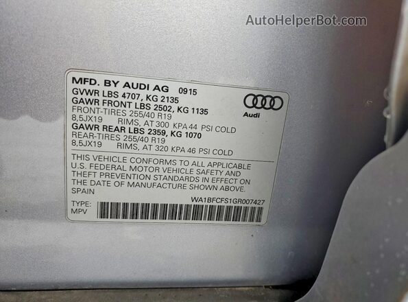 WA1BFCFS1GR007427 2016 AUDI Q3 Gray 360 interior view