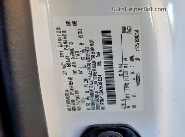 1FTMF1CBXNKD83234 2022 FORD F150 Белый Вид наклейки с VIN-кодом