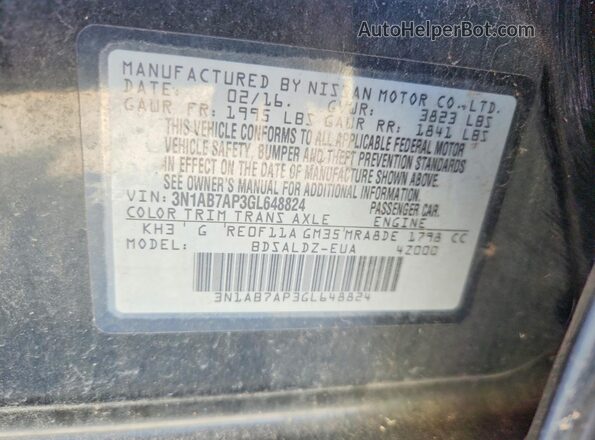 3N1AB7AP3GL648824 2016 NISSAN SENTRA Black Vista de la etiqueta del VIN