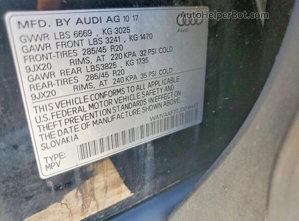 WA1VAAF70JD018449 2018 AUDI Q7 Black VIN կոդի պիտակի տեսք