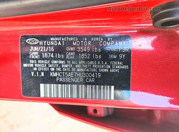 KMHCT5AE7HU300419 2017 HYUNDAI ACCENT Red 360 interior view