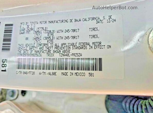 3TMKB5FNXSM025636 2025 TOYOTA TACOMA White Սալոնի հետևի տեսք